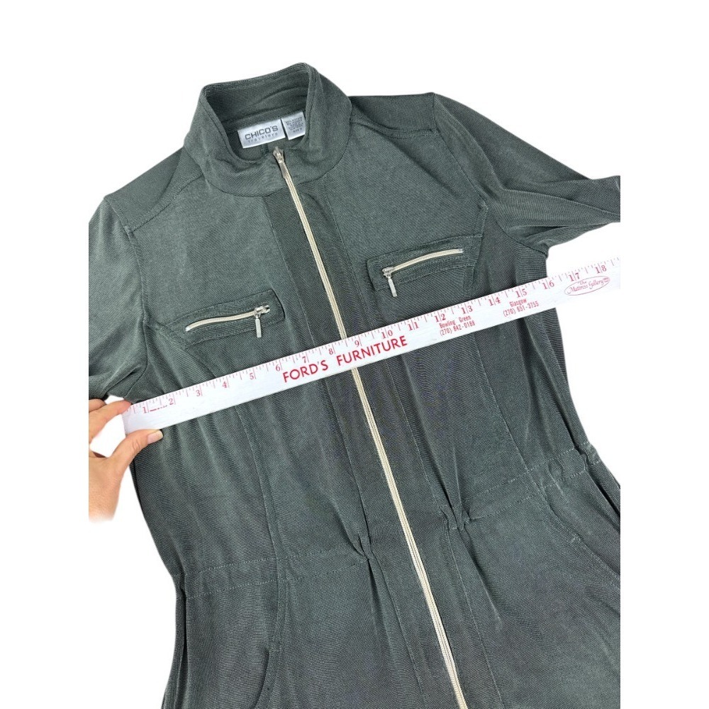 Chico's Travelers Sage Green 2 Piece Jacket & Pant Set Size 0 Gold Zip‎ Relaxed - Picture 3 of 14